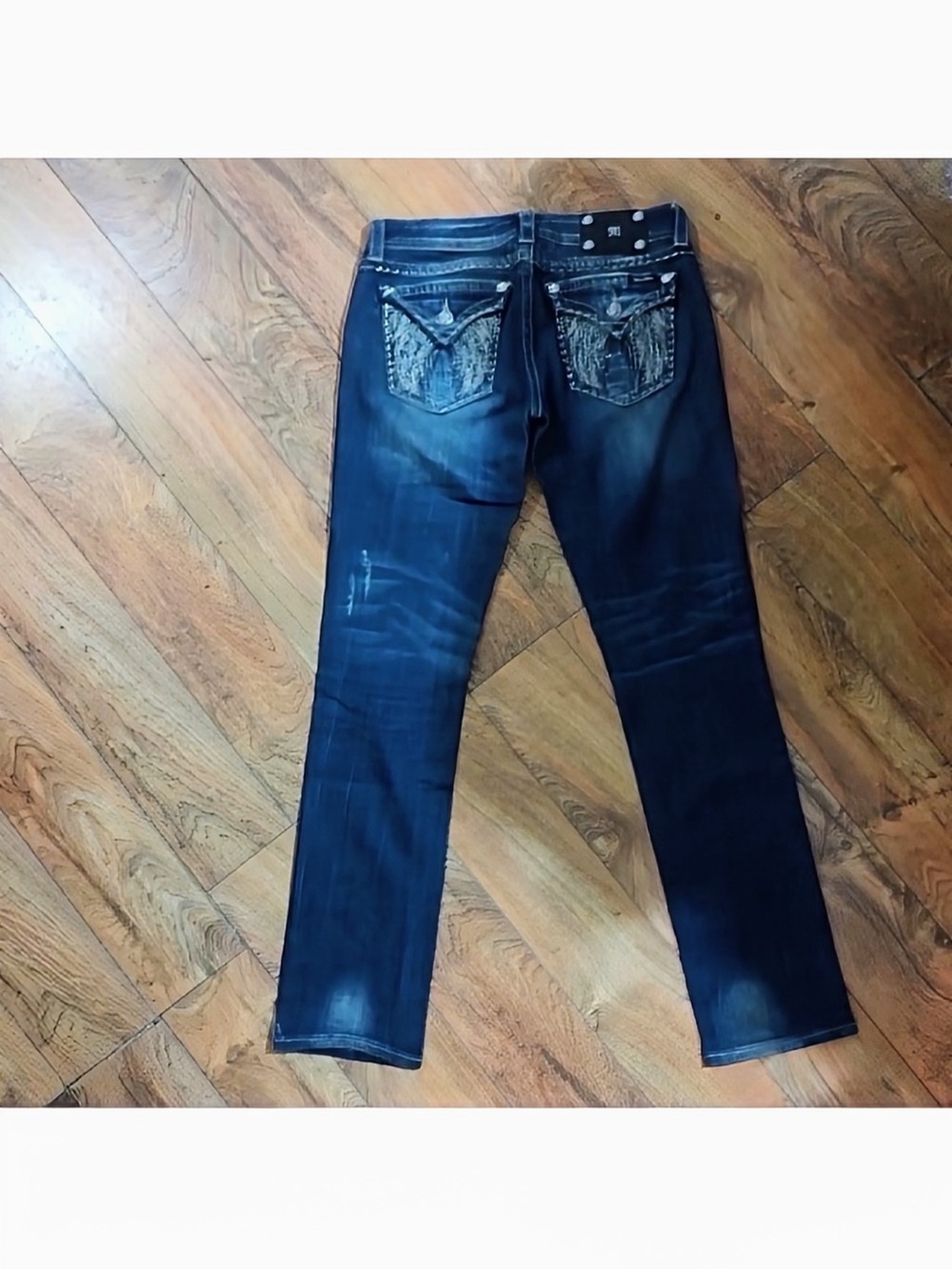 Gorgeous Y2K Miss Me Straight Jeans with Wing Embellished Pockets 33” Inseam